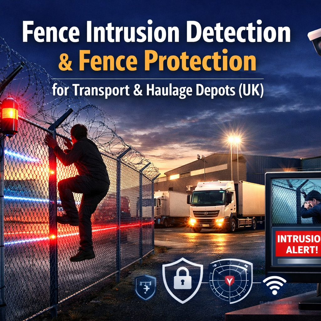 Fence intrusion detection and fence protection system at a UK transport and haulage depot showing perimeter security sensors, CCTV monitoring, and intruder detection at the fence line by Sysco Tech