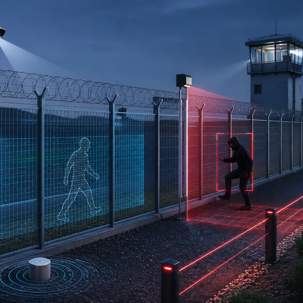 Perimeter Intrusion Detection System (PIDS) securing a high-security facility with cameras, laser sensors and fence intrusion monitoring by Sysco Technical Solutions.