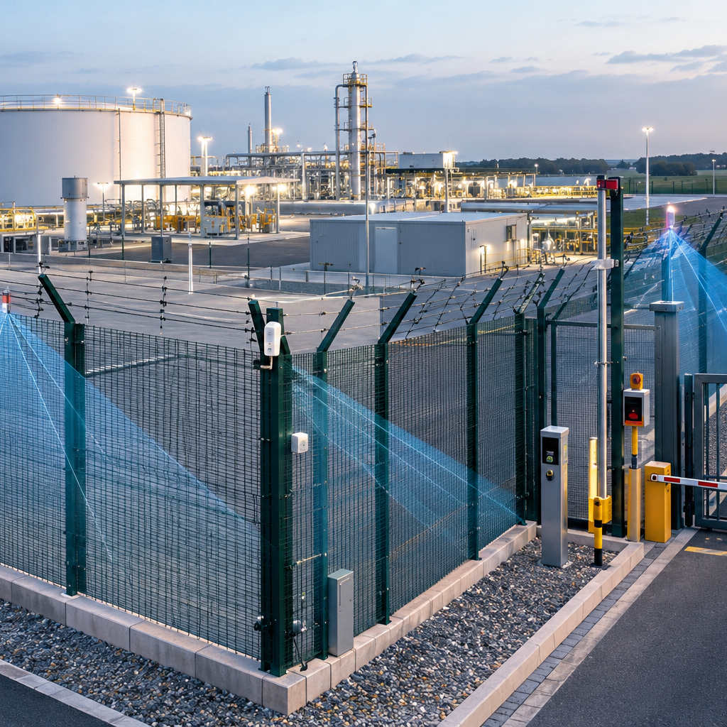 High-security perimeter fence with perimeter intrusion detection protecting critical infrastructure