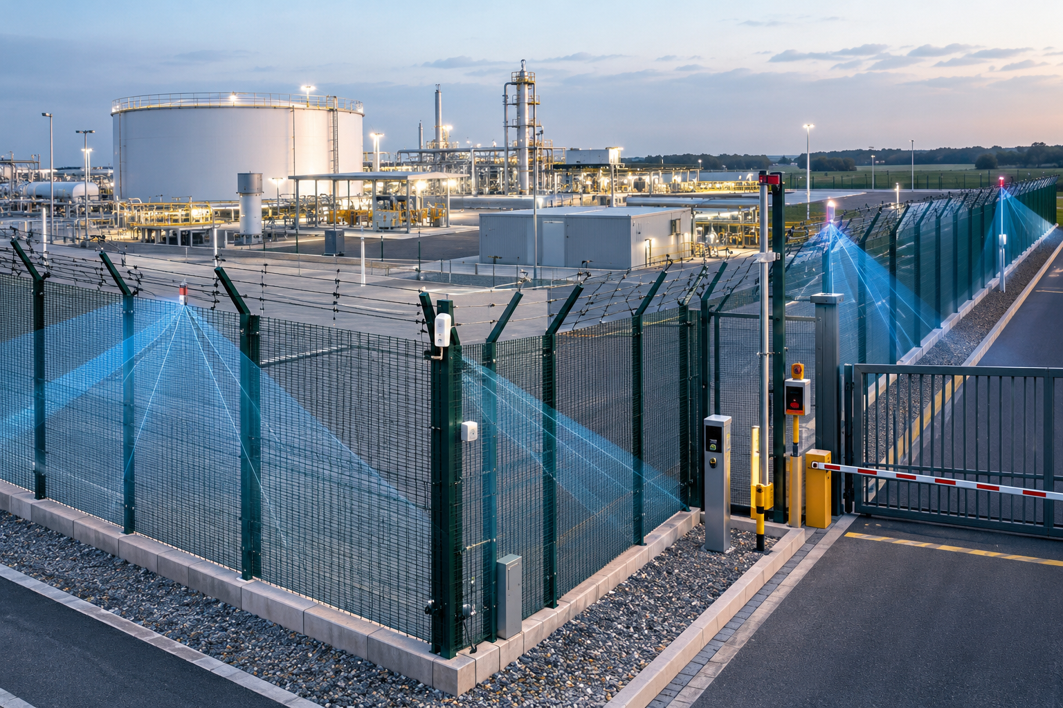 High-security perimeter fence with perimeter intrusion detection protecting critical infrastructure